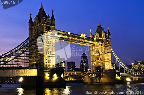 Image of Tower bridge in London at night