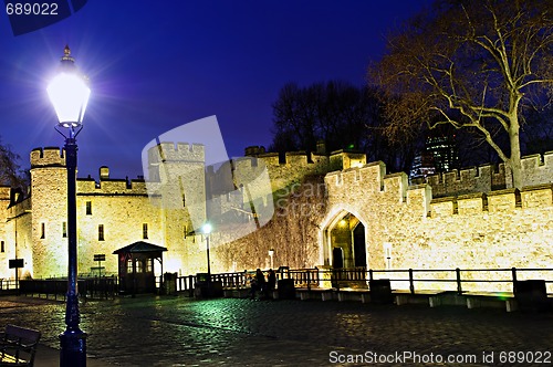 Image of Tower of London walls at night