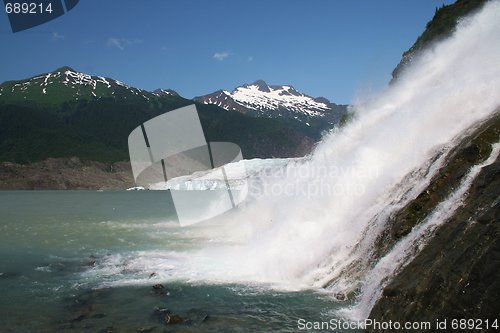 Image of Alaska Waterfall with Glacier