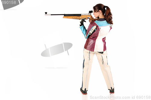 Image of woman aiming a pneumatic air rifle