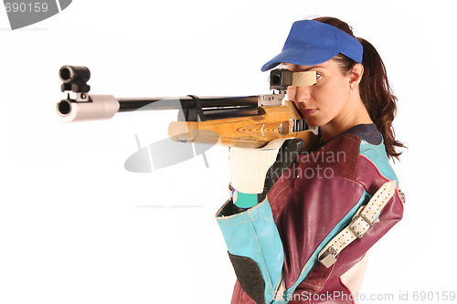 Image of woman aiming a pneumatic air rifle