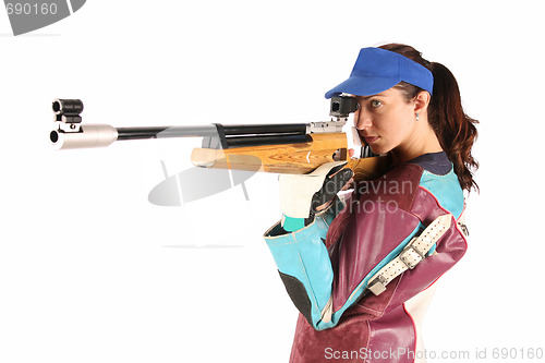 Image of woman aiming a pneumatic air rifle