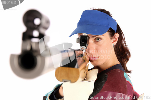 Image of woman aiming a pneumatic air rifle