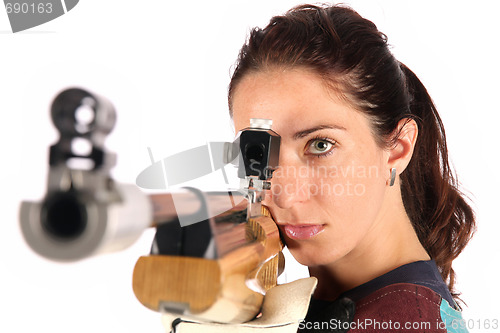 Image of woman aiming a pneumatic air rifle