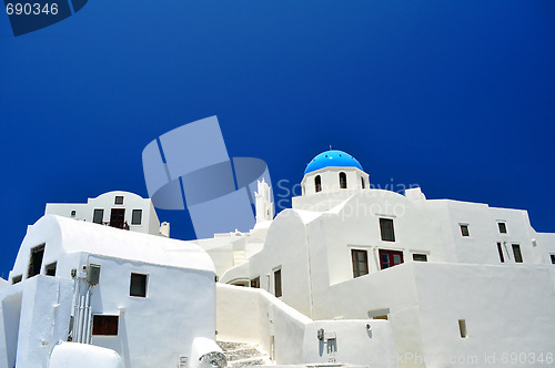 Image of Chapel and white houses in Santorini Island