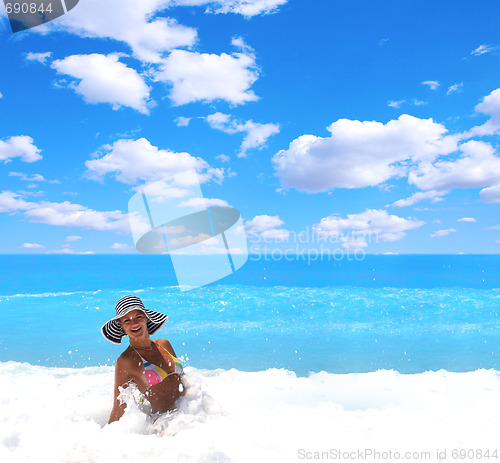 Image of Woman enjoying the sea