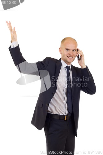 Image of calling with cellphone and gesturing success