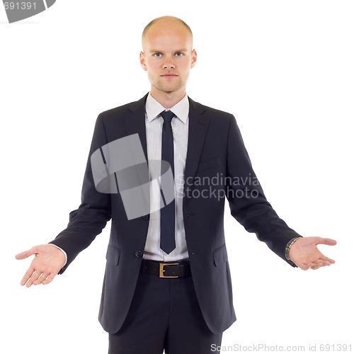 Image of Businessman welcoming guests