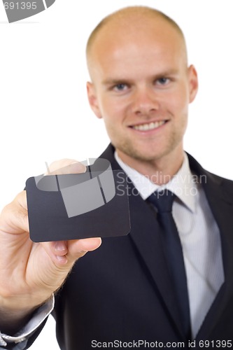 Image of businessman with empty card in hand