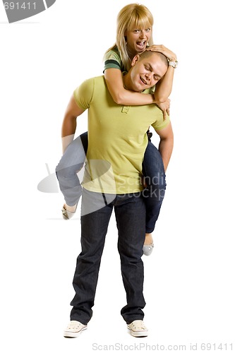 Image of woman on the back of her boyfriend