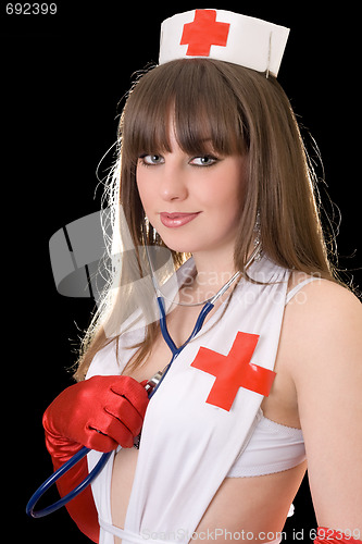 Image of Portrait of the young sexy nurse with a stethoscope