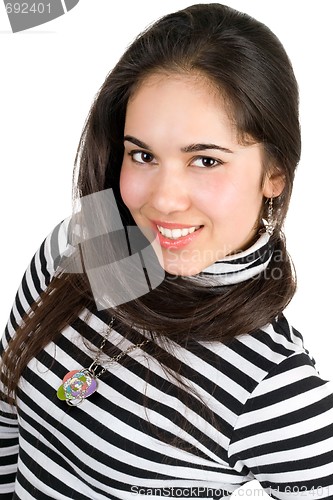 Image of Portrait of the playful girl in striped blouse