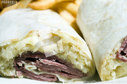 Image of corn beef reuben sandwich wrap