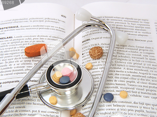 Image of Stethoscope & Drugs on medical book