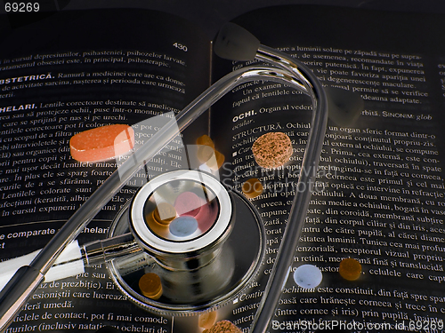 Image of Stethoscope & Drugs on medical book