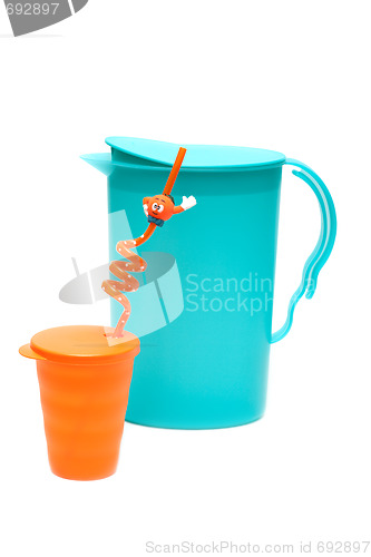 Image of Plastic pitcher and glass