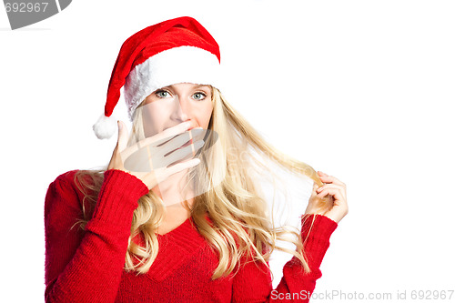 Image of Surprised christmas santa girl
