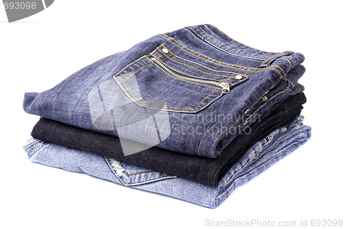 Image of stack of blue jeans