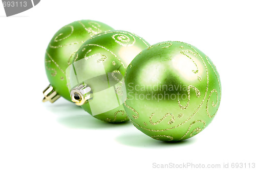 Image of three green christmas balls