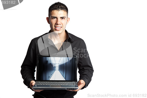 Image of Hispanic businessman with laptop