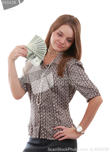 Image of Girl with fan of dollar