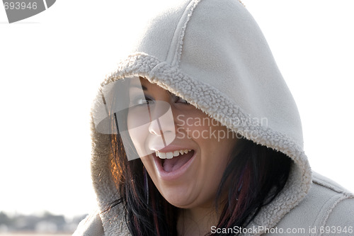 Image of Happy Hooded Woman