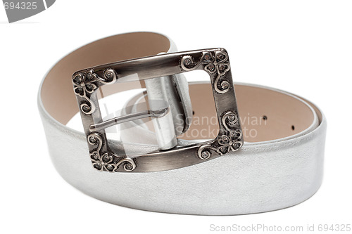 Image of Leather silvery feminine belt