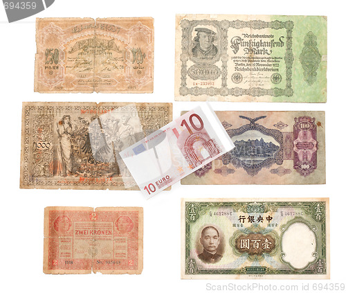 Image of Ten euro on background of the old bills