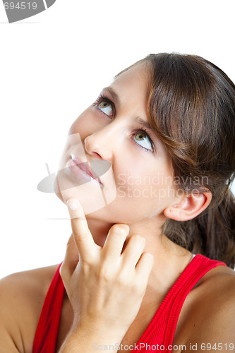 Image of Beautiful young woman thinking