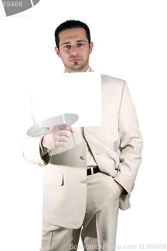 Image of Businessman holding a blank sign