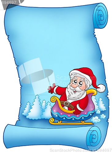 Image of Blue parchment with Santa on sledge