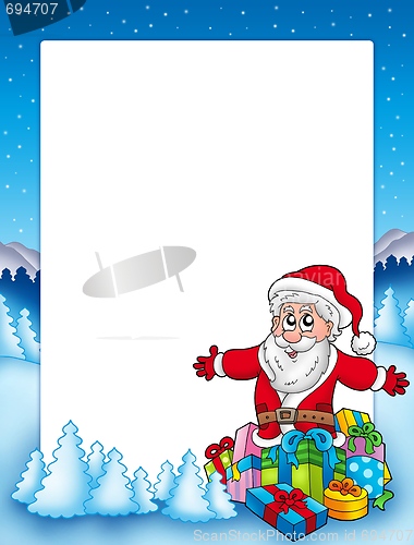 Image of Frame with Santa and pile of gifts