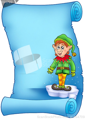 Image of Blue parchment with Christmas elf