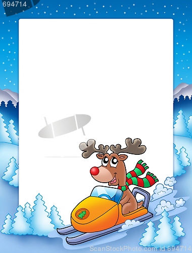 Image of Frame with reindeer riding scooter