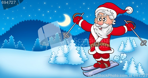 Image of Landscape with skiing Santa Claus
