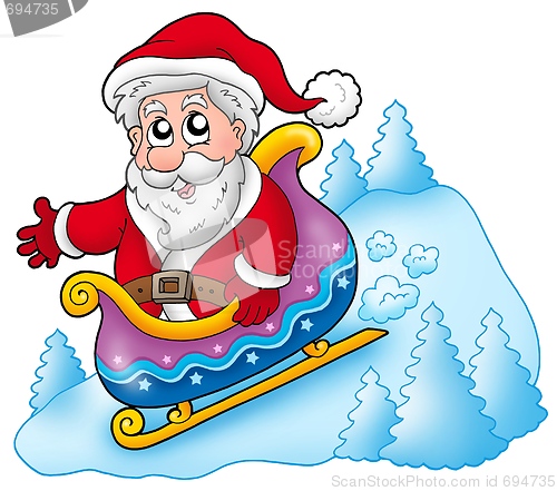 Image of Happy Santa Claus on sledge