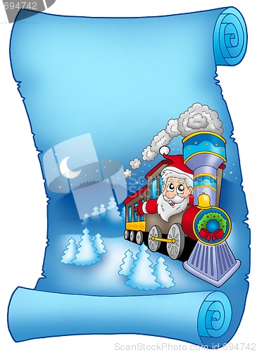 Image of Blue parchment with Santa in train