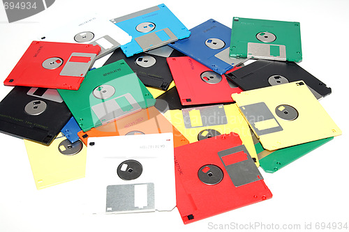 Image of Many colored compute diskette isolated on white