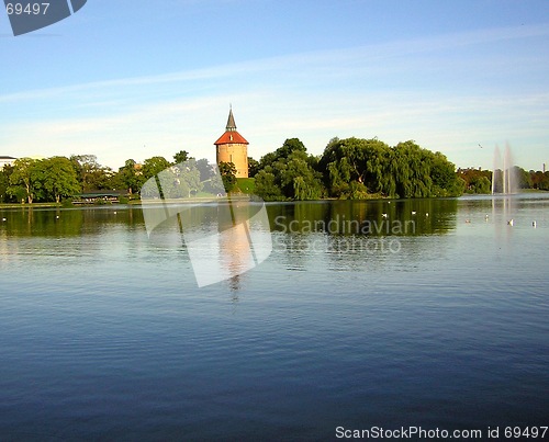 Image of Pilsdammen lake and fountains, Malmö south sweden