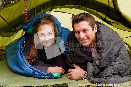 Image of Happy Couple in Tent