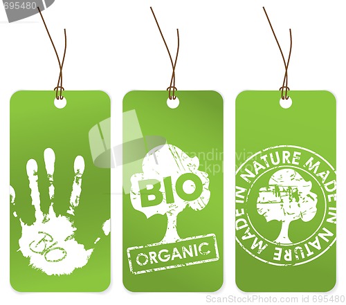 Image of Set of three green tags for organic