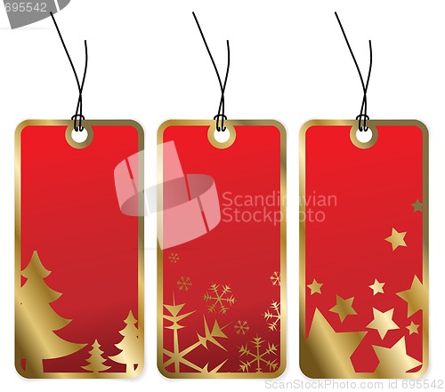 Image of Red Christmas tags with golden borders