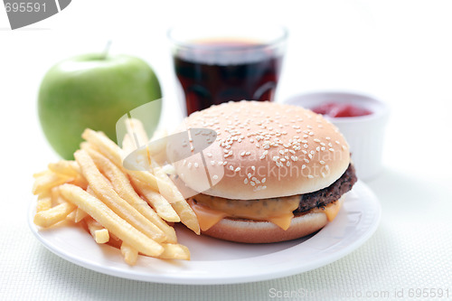 Image of cheeseburger and french fries