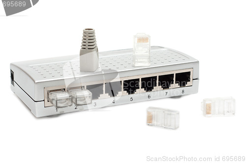Image of Eight port switch and connecters