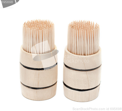 Image of Two birch of the toothpick in wooden cask