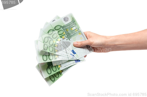 Image of One hundred euro in feminine hand