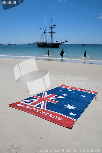 Image of Australia Flag in Whitehaven Beach, Queensland, Australia, Augus