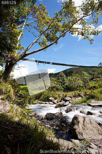 Image of Mountain River with Hanging Bridge