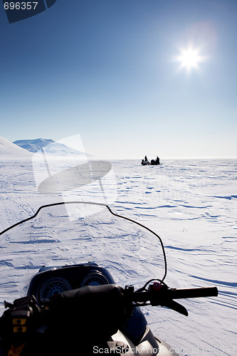 Image of Snowmobile in Winter Landscape