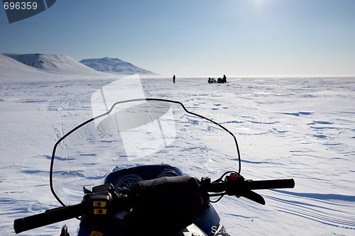 Image of Snowmobile in Winter Landscape